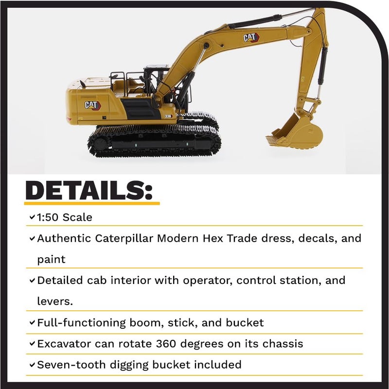 Diecast Masters 1:50 Caterpillar 336 Next Generation Hydraulic Excavator Model Toy - Image 4